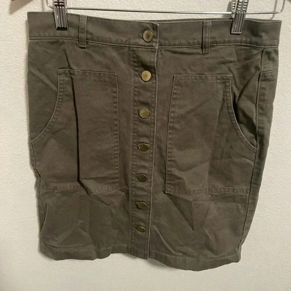 Loft Olive Green Denim Straight Pencil Mini Button Skirt Mid Rise Women Size‎ 0 - Picture 1 of 3
